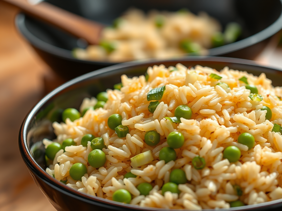 Illustration of fried rice with egg and scallions